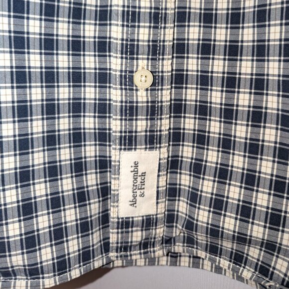 Abercrombie Men's | Y2K Cream & Navy Long Sleeve Cotton Muscle Button Down XL - Picture 4 of 11